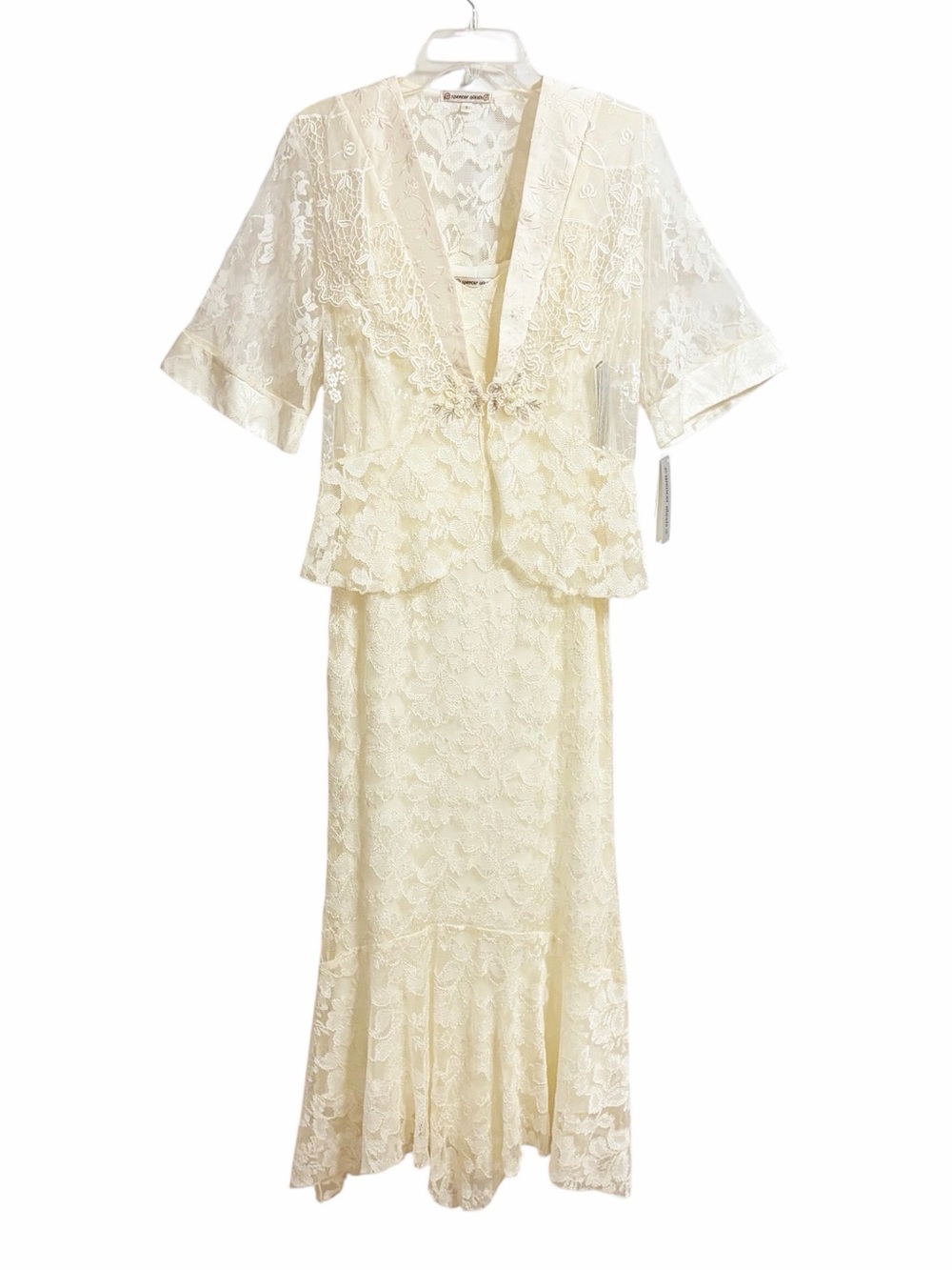 Spencer Alexis Vintage 90s Lace Maxi Dress and Jacket S Cream NWT Wedding Fairy